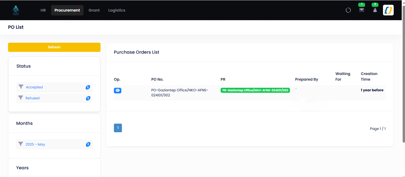Purchase Order list