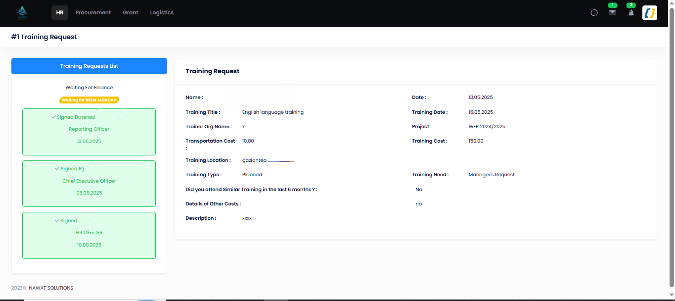 Training request detail