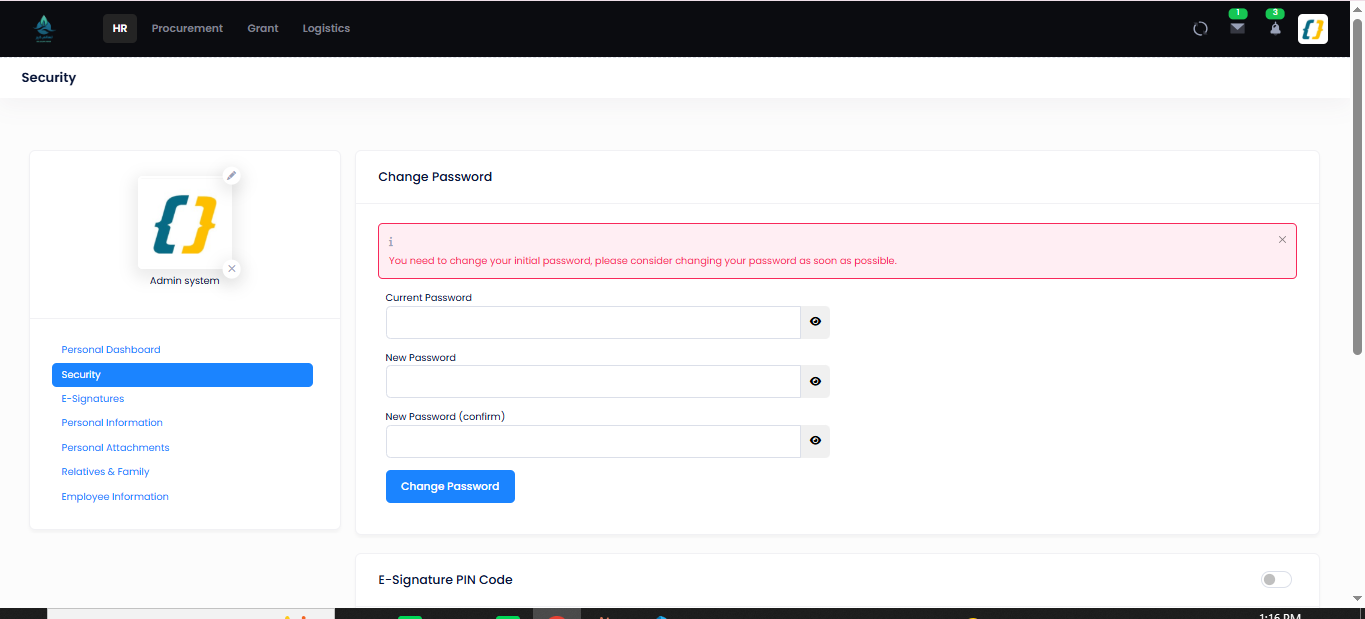 Change-password form