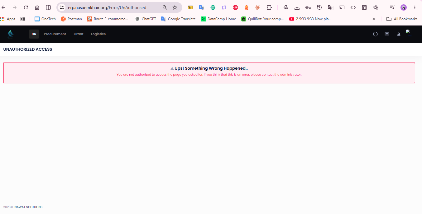 The "Unauthorized access" page
