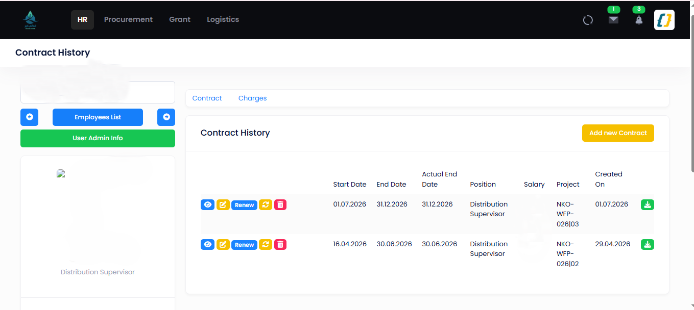 Contract history