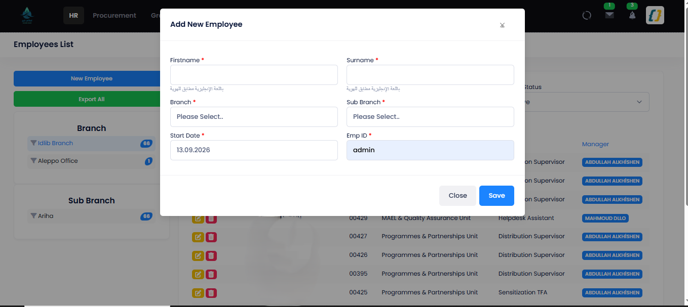 New-employee form